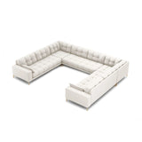 Mamaia 9-Sitzer Panorama-Sofa symmetrisch, Beine Goldmetall, mit Bezug aus Samt oder Strukturstoff, 337x256 cm – Bild 1