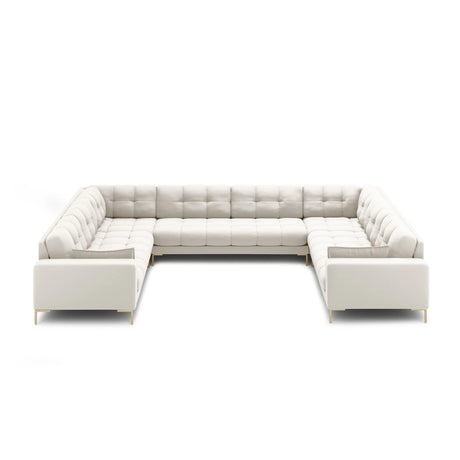 Mamaia 9-Sitzer Panorama-Sofa symmetrisch, Beine Goldmetall, mit Bezug aus Samt oder Strukturstoff, 337x256 cm – Bild 3