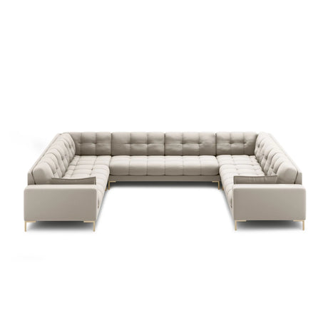 Mamaia 9-Sitzer Panorama-Sofa symmetrisch, Beine Goldmetall, mit Bezug aus Strukturierter Stoff (Nev04) in Beige, 337x256 cm – Bild 3