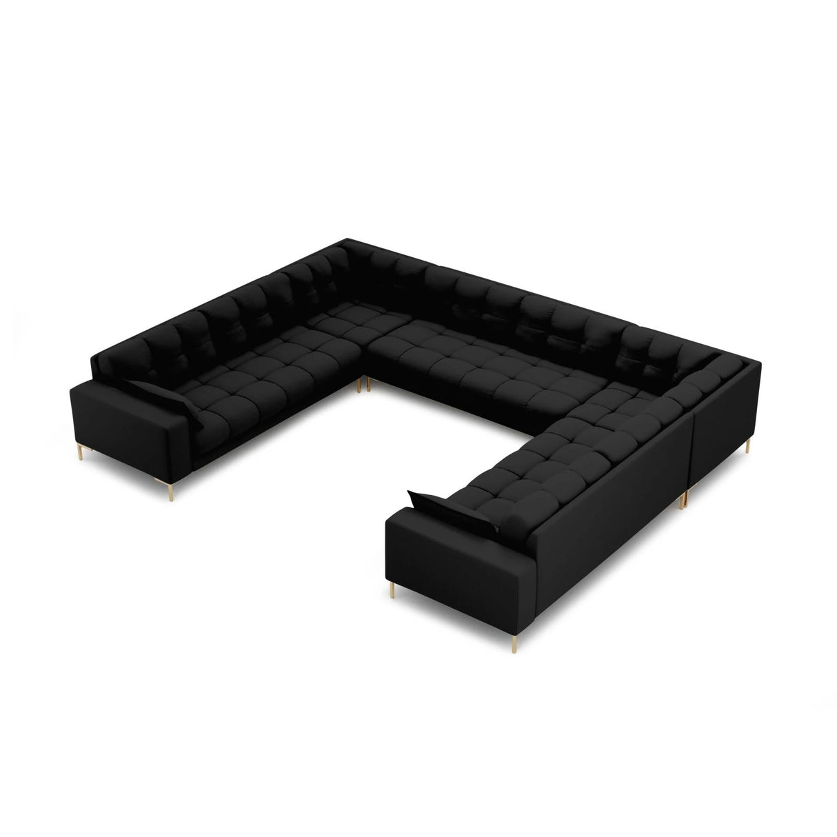 Mamaia 9-Sitzer Panorama-Sofa symmetrisch, Beine Goldmetall, mit Bezug aus Strukturierter Stoff (Nev100) in Schwarz, 337x256 cm – Bild 1