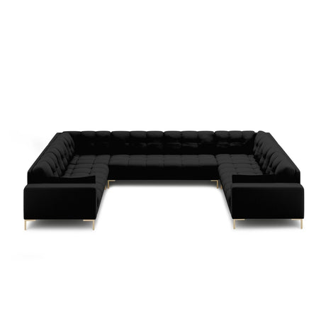 Mamaia 9-Sitzer Panorama-Sofa symmetrisch, Beine Goldmetall, mit Bezug aus Strukturierter Stoff (Nev100) in Schwarz, 337x256 cm – Bild 3