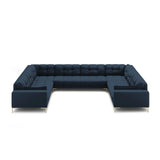 Mamaia 9-Sitzer Panorama-Sofa symmetrisch, Beine Goldmetall, mit Bezug aus Strukturierter Stoff (Nev77) in Blau, 337x256 cm – Bild 3