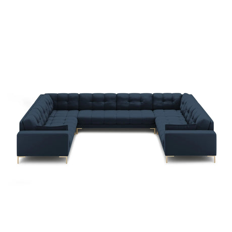 Mamaia 9-Sitzer Panorama-Sofa symmetrisch, Beine Goldmetall, mit Bezug aus Strukturierter Stoff (Nev77) in Blau, 337x256 cm – Bild 3