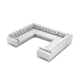 Mamaia 9-Sitzer Panorama-Sofa symmetrisch, Beine Goldmetall, mit Bezug aus Strukturierter Stoff (Nev80) in Hellgrau, 337x256 cm – Bild 1