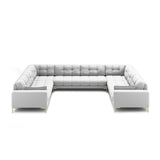Mamaia 9-Sitzer Panorama-Sofa symmetrisch, Beine Goldmetall, mit Bezug aus Strukturierter Stoff (Nev80) in Hellgrau, 337x256 cm – Bild 3