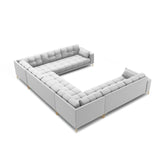 Mamaia 9-Sitzer Panorama-Sofa symmetrisch, Beine Goldmetall, mit Bezug aus Strukturierter Stoff (Nev80) in Hellgrau, 337x256 cm – Bild 4