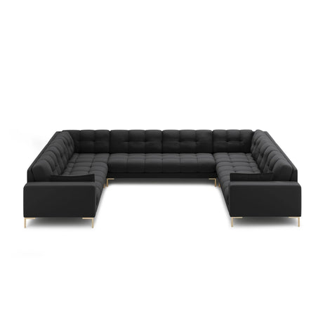Mamaia 9-Sitzer Panorama-Sofa symmetrisch, Beine Goldmetall, mit Bezug aus Strukturierter Stoff (Nev97) in Dunkelgrau, 337x256 cm – Bild 3