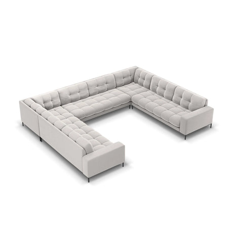 Mamaia 9-Sitzer Panorama-Sofa symmetrisch, Metallbeine Schwarz, mit Bezug aus Samt (Blu03) in Silber, 337x256 cm – Bild 1