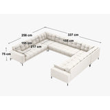 Mamaia 9-Sitzer Panorama-Sofa symmetrisch, Metallbeine Schwarz, mit Bezug aus Samt (Blu03) in Silber, 337x256 cm – Bild 2