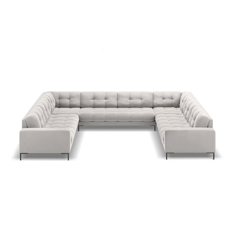 Mamaia 9-Sitzer Panorama-Sofa symmetrisch, Metallbeine Schwarz, mit Bezug aus Samt (Blu03) in Silber, 337x256 cm – Bild 3