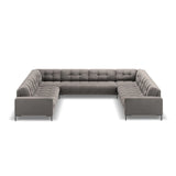 Mamaia 9-Sitzer Panorama-Sofa symmetrisch, Metallbeine Schwarz, mit Bezug aus Samt (Blu13) in Hellgrau, 337x256 cm – Bild 3