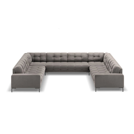 Mamaia 9-Sitzer Panorama-Sofa symmetrisch, Metallbeine Schwarz, mit Bezug aus Samt (Blu13) in Hellgrau, 337x256 cm – Bild 3