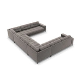 Mamaia 9-Sitzer Panorama-Sofa symmetrisch, Metallbeine Schwarz, mit Bezug aus Samt (Blu13) in Hellgrau, 337x256 cm – Bild 4