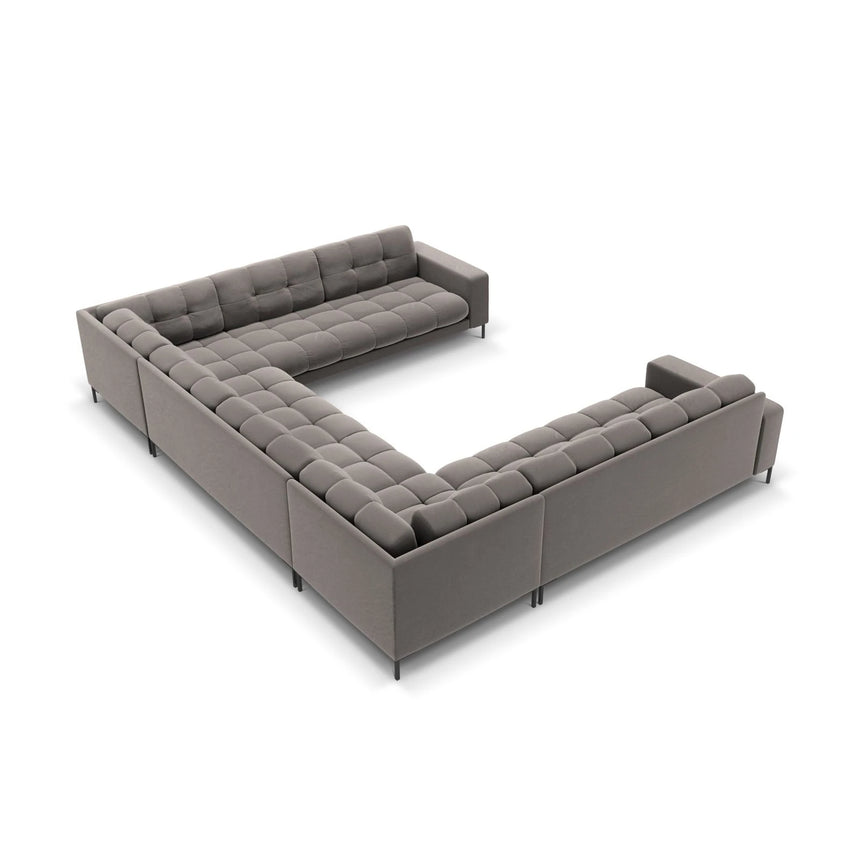 Mamaia 9-Sitzer Panorama-Sofa symmetrisch, Metallbeine Schwarz, mit Bezug aus Samt (Blu13) in Hellgrau, 337x256 cm – Bild 4