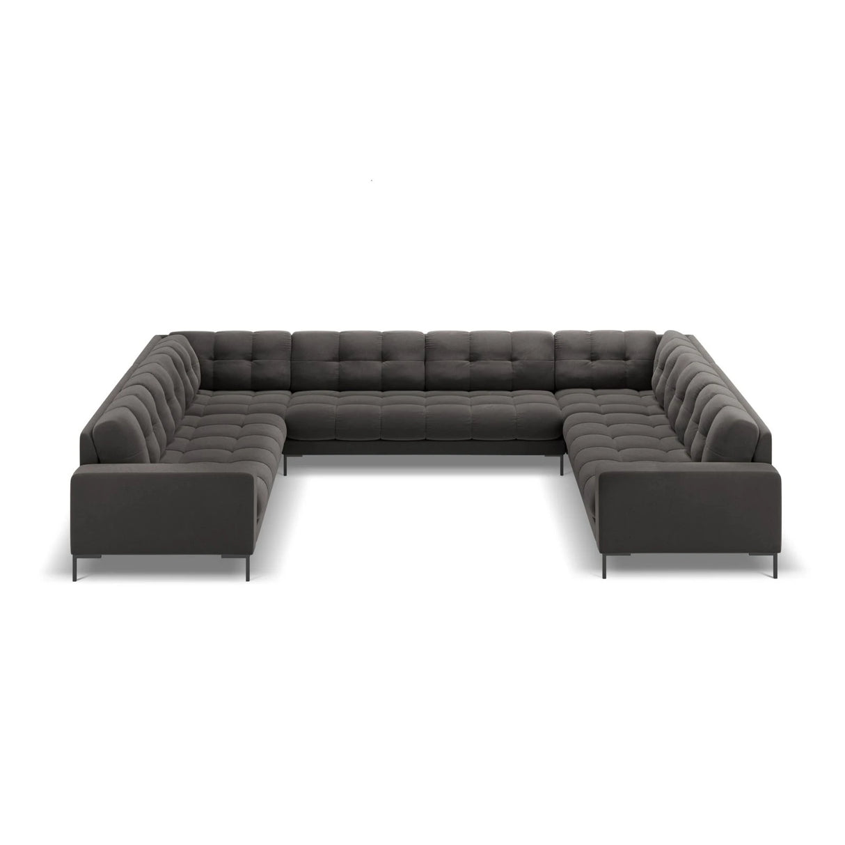 Mamaia 9-Sitzer Panorama-Sofa symmetrisch, Metallbeine Schwarz, mit Bezug aus Samt (Blu18) in Dunkelgrau, 337x256 cm – Bild 3