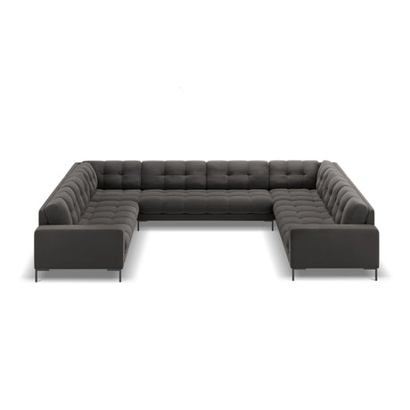 Mamaia 9-Sitzer Panorama-Sofa symmetrisch, Metallbeine Schwarz, mit Bezug aus Samt (Blu18) in Dunkelgrau, 337x256 cm – Bild 3