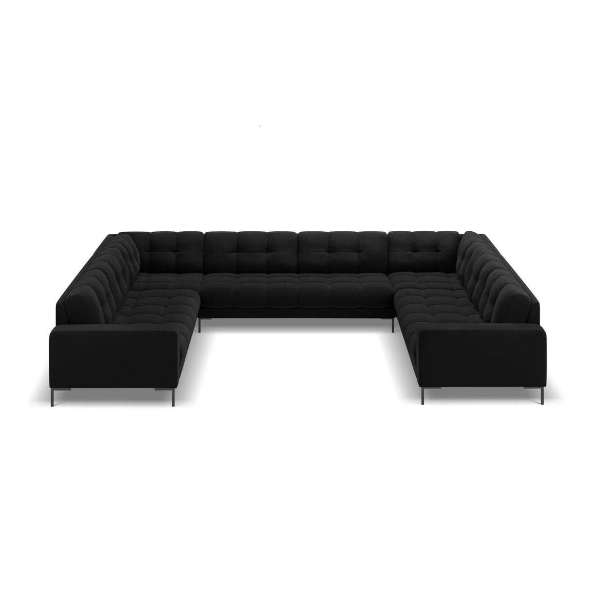 Mamaia 9-Sitzer Panorama-Sofa symmetrisch, Metallbeine Schwarz, mit Bezug aus Samt (Blu19) in Schwarz, 337x256 cm – Bild 3