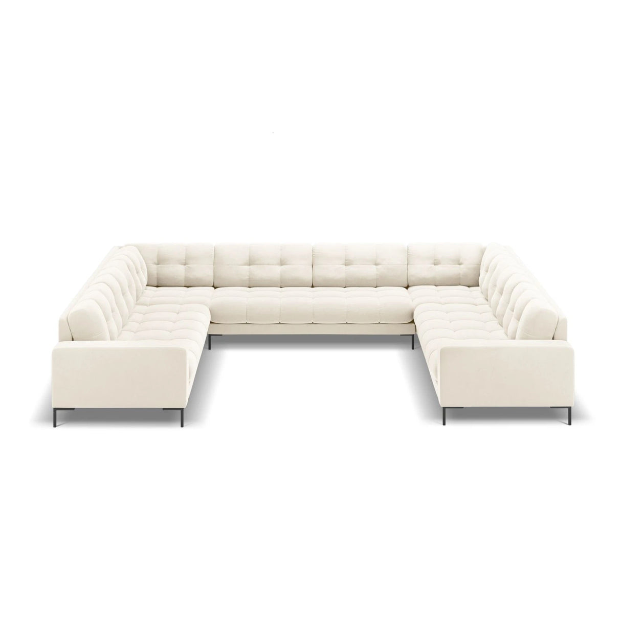 Mamaia 9-Sitzer Panorama-Sofa symmetrisch, Metallbeine Schwarz, mit Bezug aus Samt (Blu22) in Leichtes Beige, 337x256 cm – Bild 3