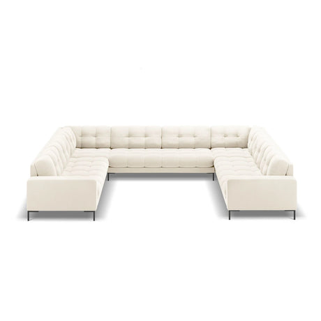 Mamaia 9-Sitzer Panorama-Sofa symmetrisch, Metallbeine Schwarz, mit Bezug aus Samt (Blu22) in Leichtes Beige, 337x256 cm – Bild 3