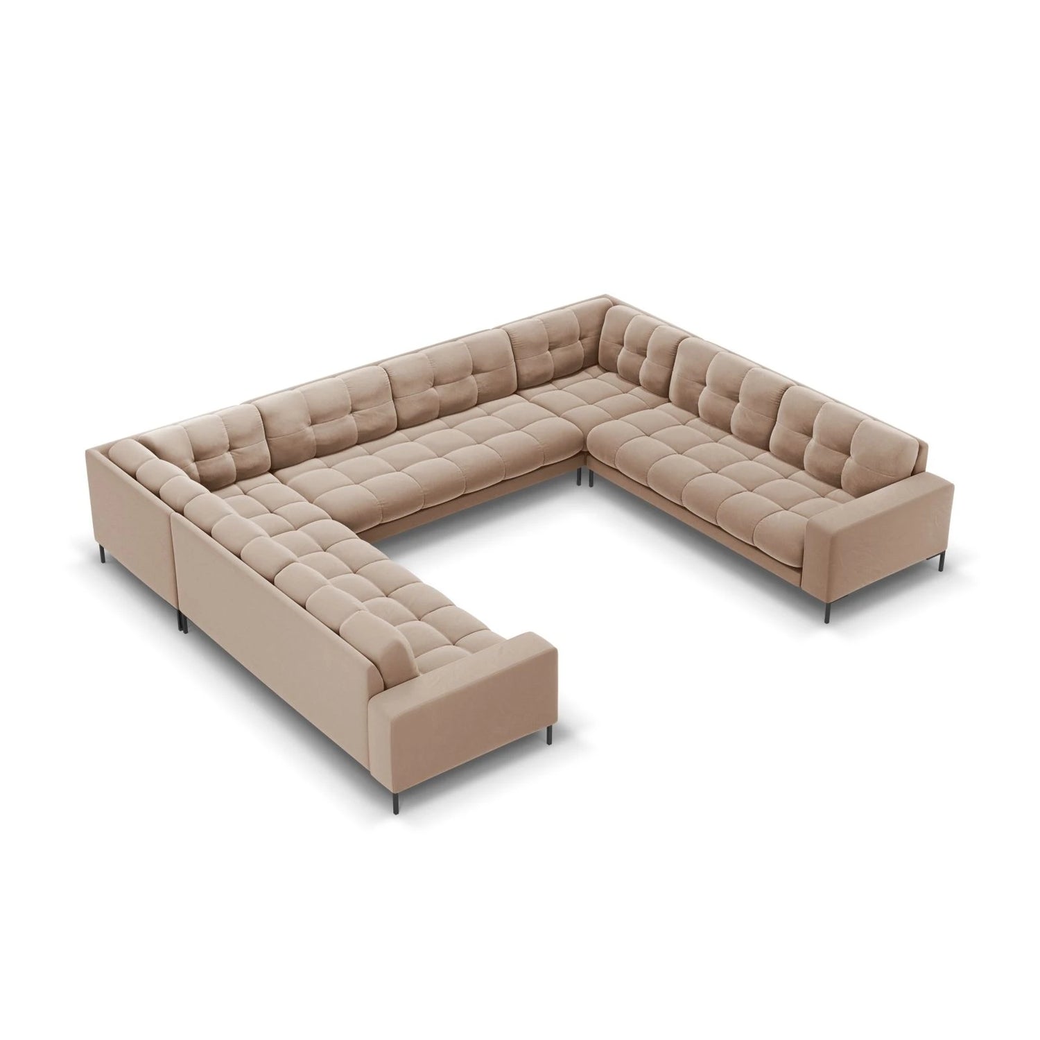 Mamaia 9-Sitzer Panorama-Sofa symmetrisch, Metallbeine Schwarz, mit Bezug aus Samt (Blu28) in Beige, 337x256 cm – Bild 1