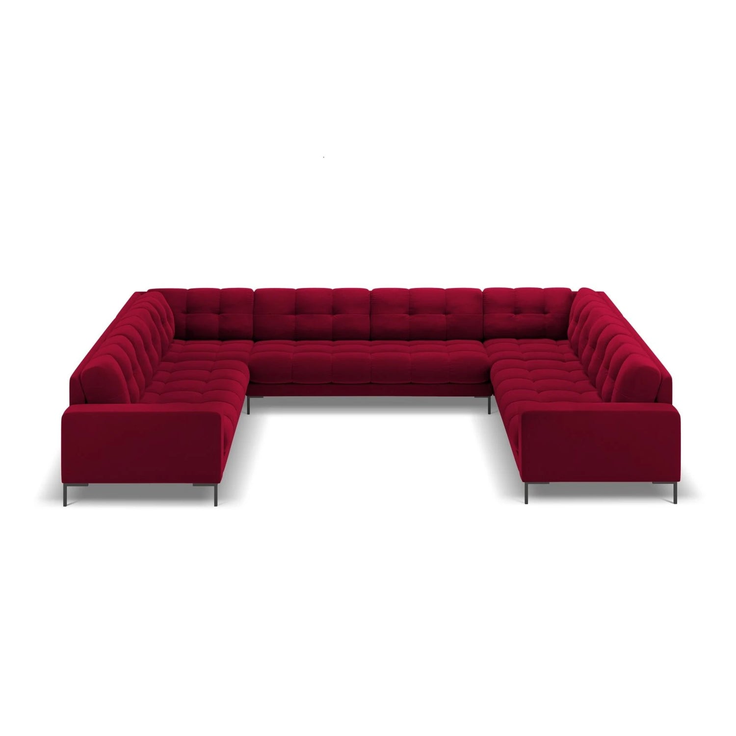 Mamaia 9-Sitzer Panorama-Sofa symmetrisch, Metallbeine Schwarz, mit Bezug aus Samt (Blu59) in Rot, 337x256 cm – Bild 3