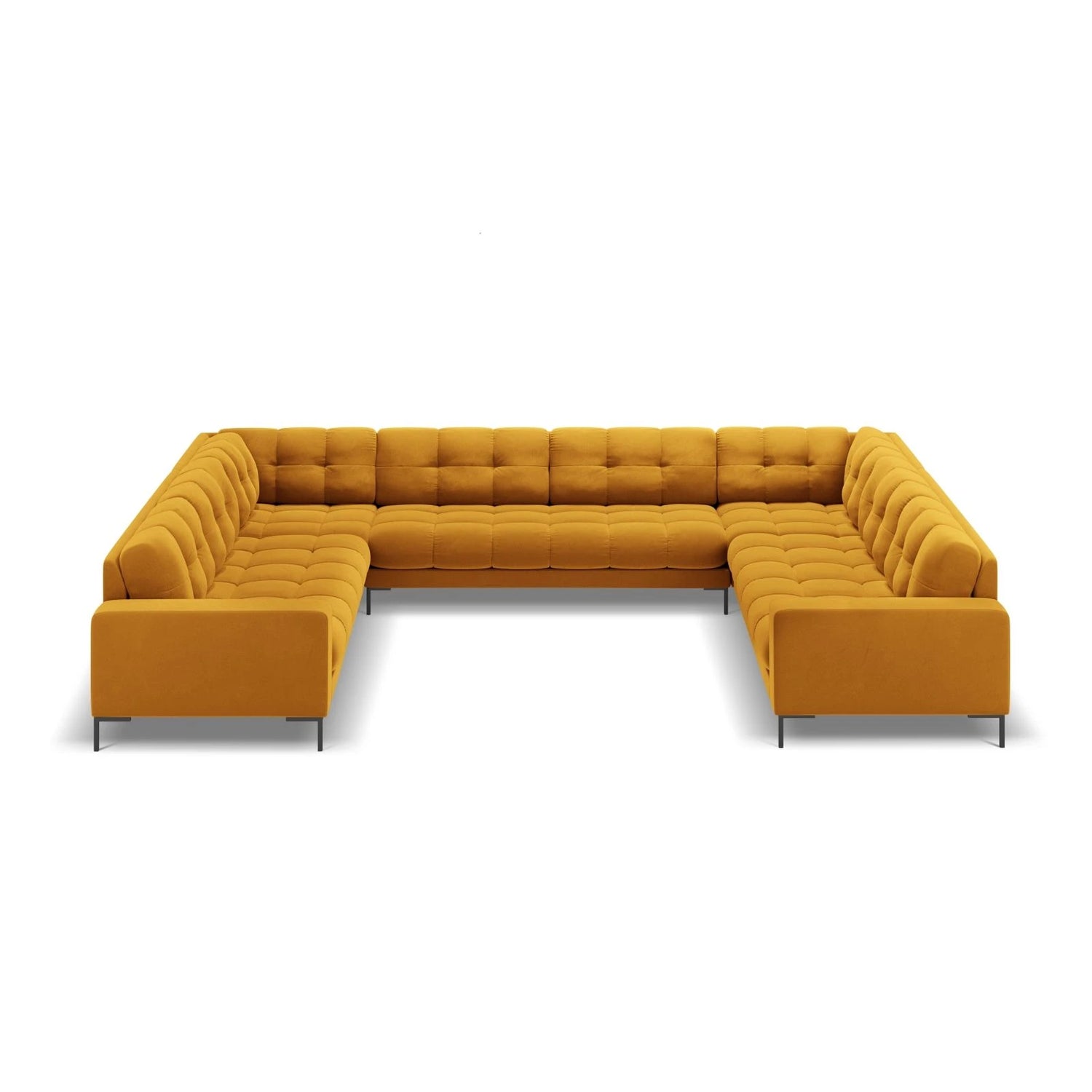 Mamaia 9-Sitzer Panorama-Sofa symmetrisch, Metallbeine Schwarz, mit Bezug aus Samt (Blu68) in Gelb, 337x256 cm – Bild 3