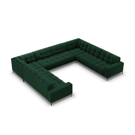 Mamaia 9-Sitzer Panorama-Sofa symmetrisch, Metallbeine Schwarz, mit Bezug aus Samt (Blu78) in Flaschengrün, 337x256 cm – Bild 1