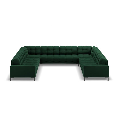 Mamaia 9-Sitzer Panorama-Sofa symmetrisch, Metallbeine Schwarz, mit Bezug aus Samt (Blu78) in Flaschengrün, 337x256 cm – Bild 3