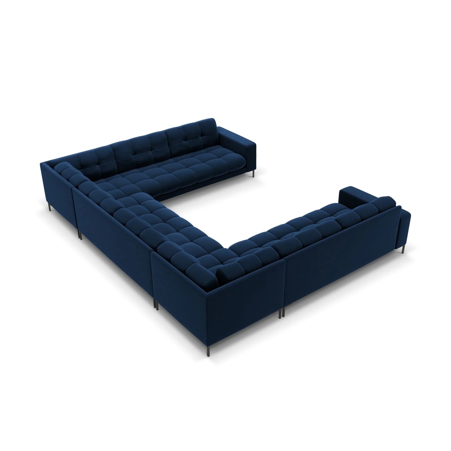 Mamaia 9-Sitzer Panorama-Sofa symmetrisch, Metallbeine Schwarz, mit Bezug aus Samt (Blu86) in Königsblau, 337x256 cm – Bild 4