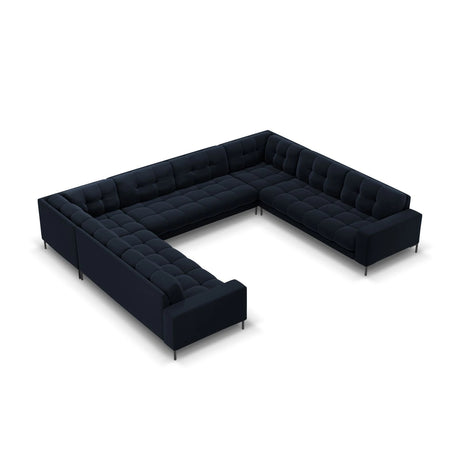 Mamaia 9-Sitzer Panorama-Sofa symmetrisch, Metallbeine Schwarz, mit Bezug aus Samt (Blu89) in Dunkelblau, 337x256 cm – Bild 1