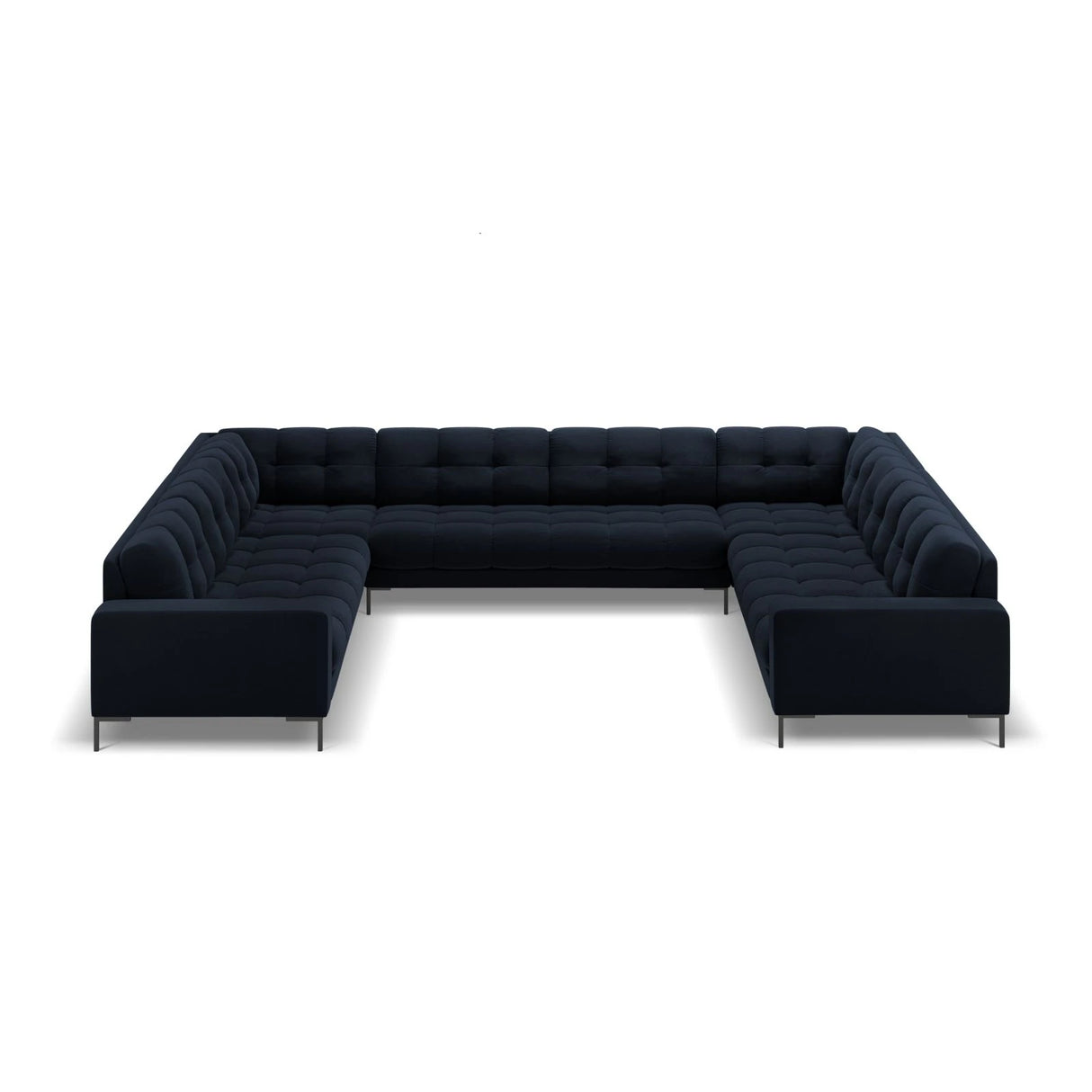 Mamaia 9-Sitzer Panorama-Sofa symmetrisch, Metallbeine Schwarz, mit Bezug aus Samt (Blu89) in Dunkelblau, 337x256 cm – Bild 3