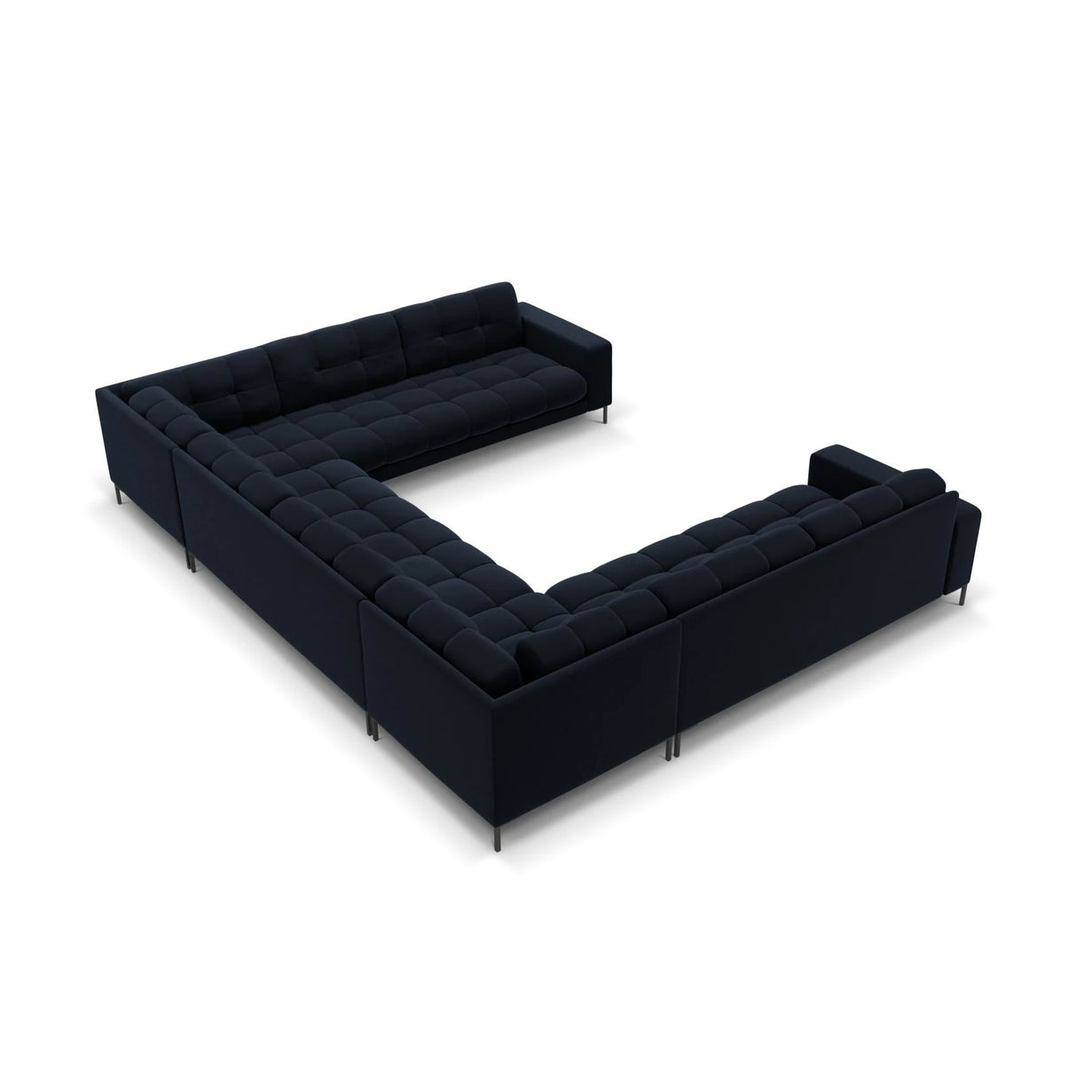 Mamaia 9-Sitzer Panorama-Sofa symmetrisch, Metallbeine Schwarz, mit Bezug aus Samt (Blu89) in Dunkelblau, 337x256 cm – Bild 4