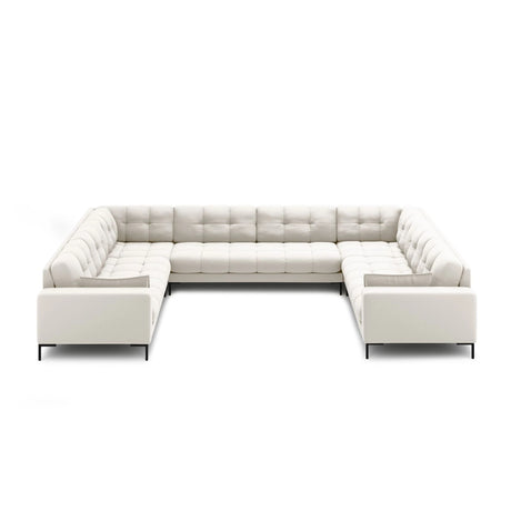 Mamaia 9-Sitzer Panorama-Sofa symmetrisch, Metallbeine Schwarz, mit Bezug aus Samt oder Strukturstoff, 337x256 cm – Bild 3