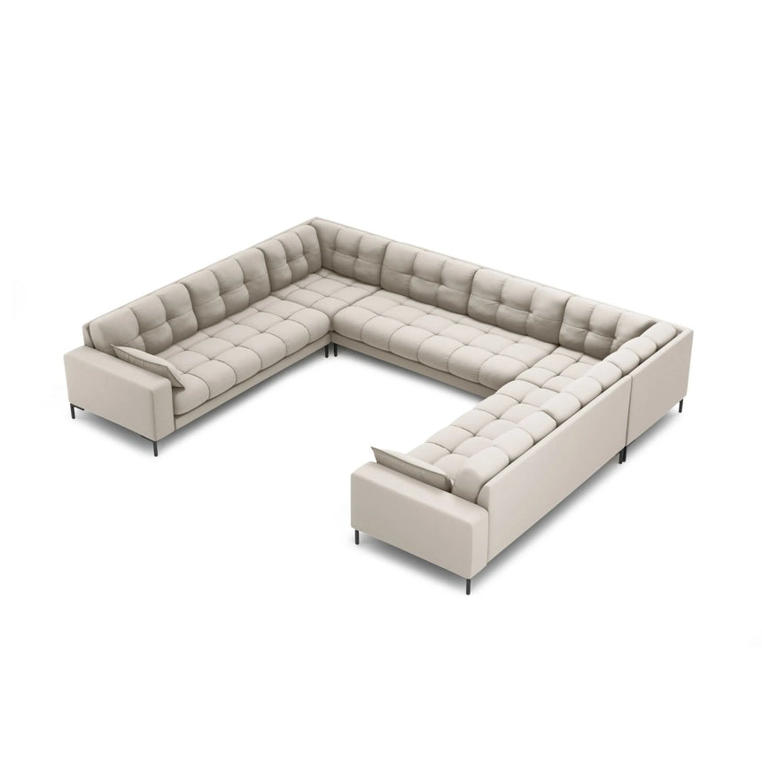 Mamaia 9-Sitzer Panorama-Sofa symmetrisch, Metallbeine Schwarz, mit Bezug aus Strukturierter Stoff (Nev04) in Beige, 337x256 cm – Bild 1