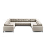Mamaia 9-Sitzer Panorama-Sofa symmetrisch, Metallbeine Schwarz, mit Bezug aus Strukturierter Stoff (Nev04) in Beige, 337x256 cm – Bild 3