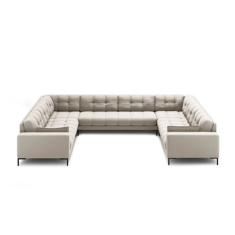 Mamaia 9-Sitzer Panorama-Sofa symmetrisch, Metallbeine Schwarz, mit Bezug aus Strukturierter Stoff (Nev04) in Beige, 337x256 cm – Bild 3
