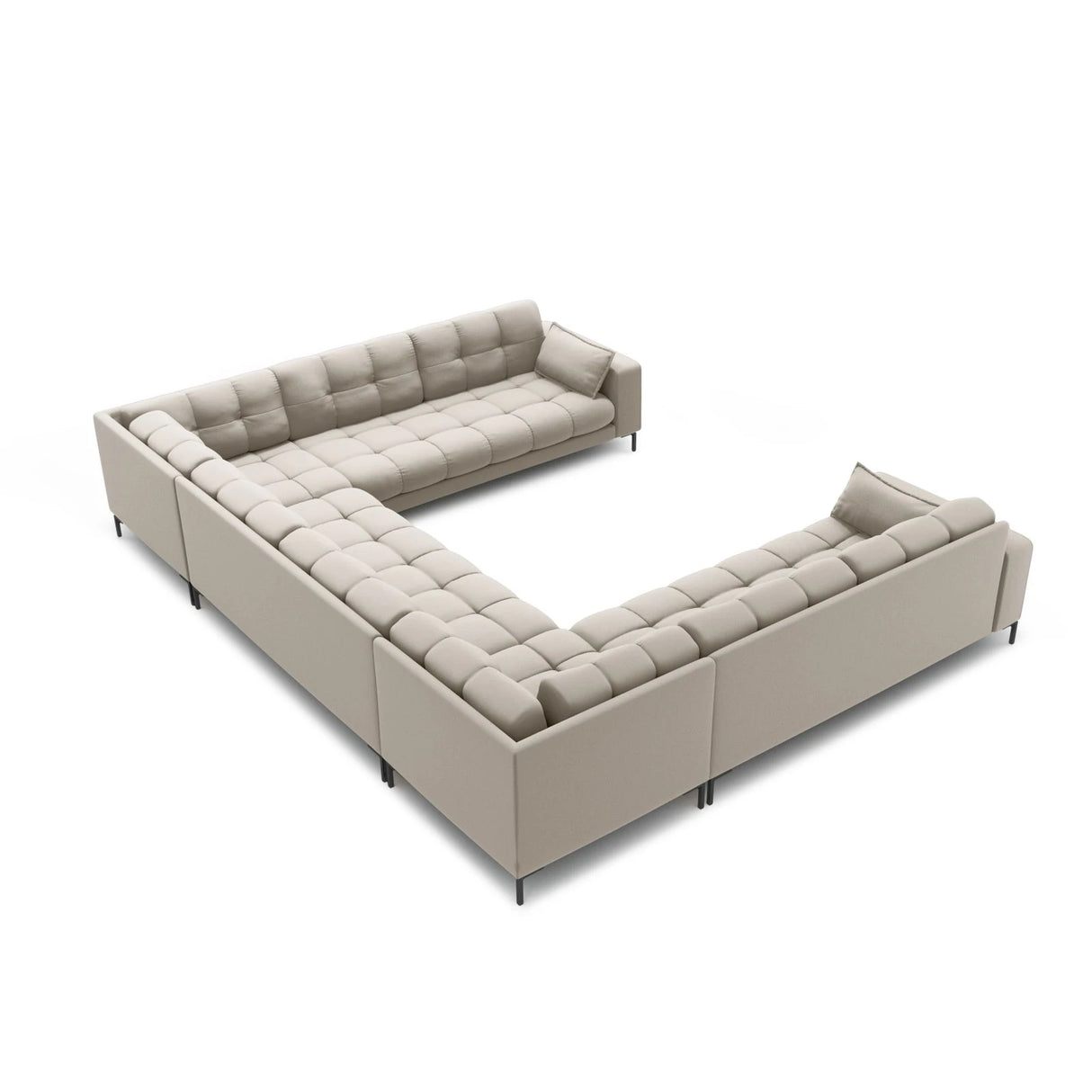 Mamaia 9-Sitzer Panorama-Sofa symmetrisch, Metallbeine Schwarz, mit Bezug aus Strukturierter Stoff (Nev04) in Beige, 337x256 cm – Bild 4