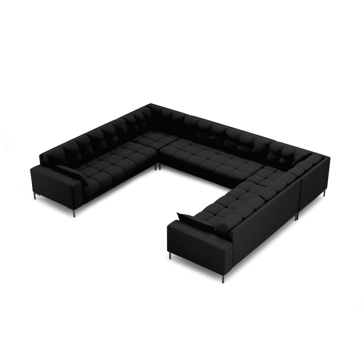 Mamaia 9-Sitzer Panorama-Sofa symmetrisch, Metallbeine Schwarz, mit Bezug aus Strukturierter Stoff (Nev100) in Schwarz, 337x256 cm – Bild 1