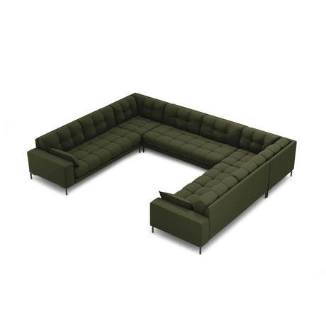 Mamaia 9-Sitzer Panorama-Sofa symmetrisch, Metallbeine Schwarz, mit Bezug aus Strukturierter Stoff (Nev39) in Grün, 337x256 cm – Bild 1