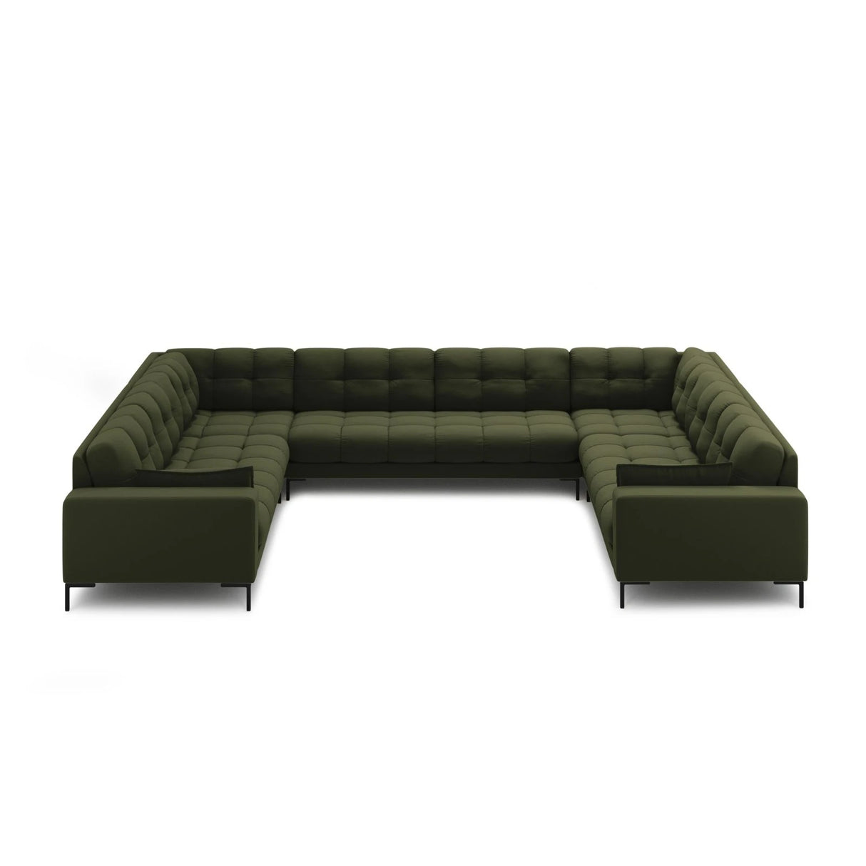 Mamaia 9-Sitzer Panorama-Sofa symmetrisch, Metallbeine Schwarz, mit Bezug aus Strukturierter Stoff (Nev39) in Grün, 337x256 cm – Bild 3