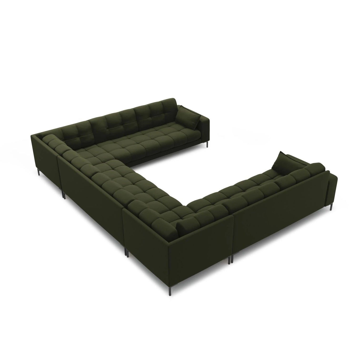 Mamaia 9-Sitzer Panorama-Sofa symmetrisch, Metallbeine Schwarz, mit Bezug aus Strukturierter Stoff (Nev39) in Grün, 337x256 cm – Bild 4