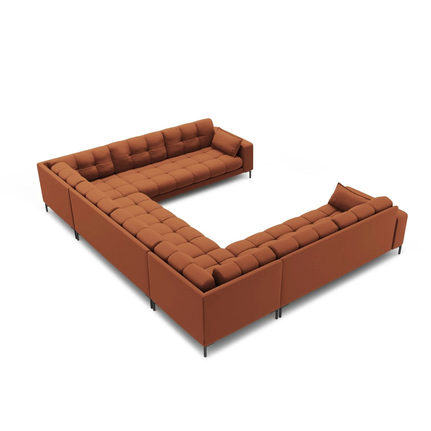 Mamaia 9-Sitzer Panorama-Sofa symmetrisch, Metallbeine Schwarz, mit Bezug aus Strukturierter Stoff (Nev52) in Ziegel, 337x256 cm – Bild 4