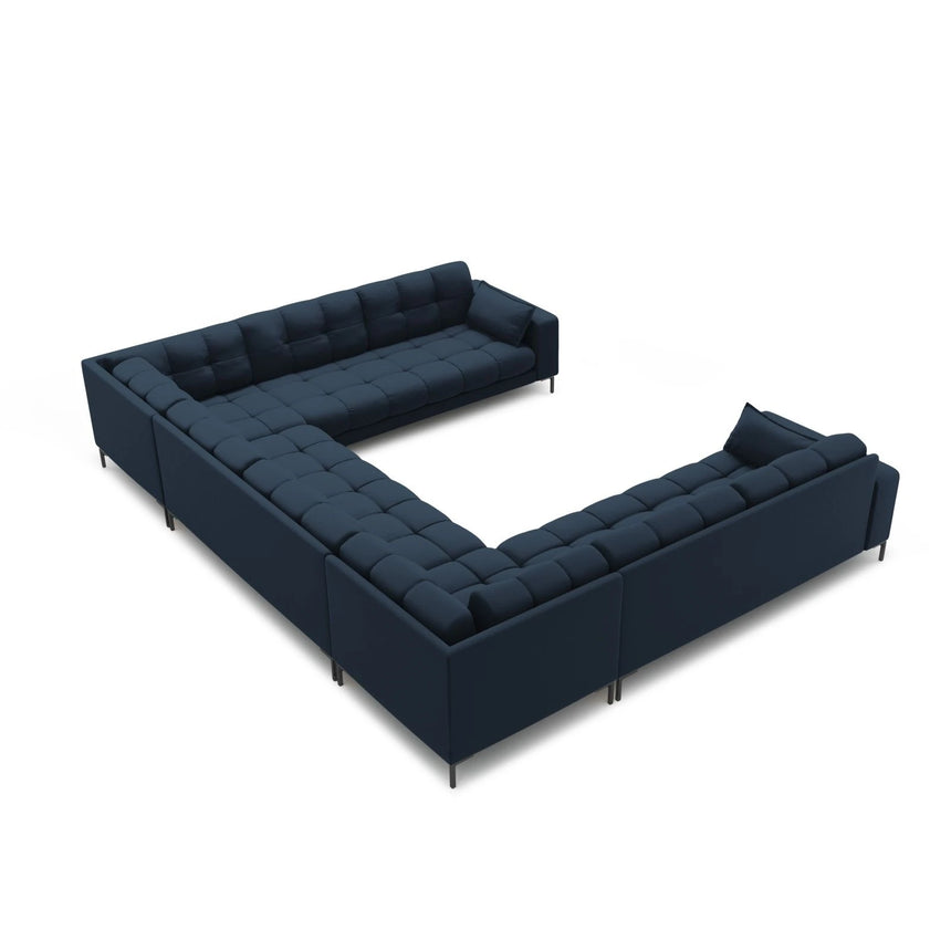 Mamaia 9-Sitzer Panorama-Sofa symmetrisch, Metallbeine Schwarz, mit Bezug aus Strukturierter Stoff (Nev77) in Blau, 337x256 cm – Bild 4