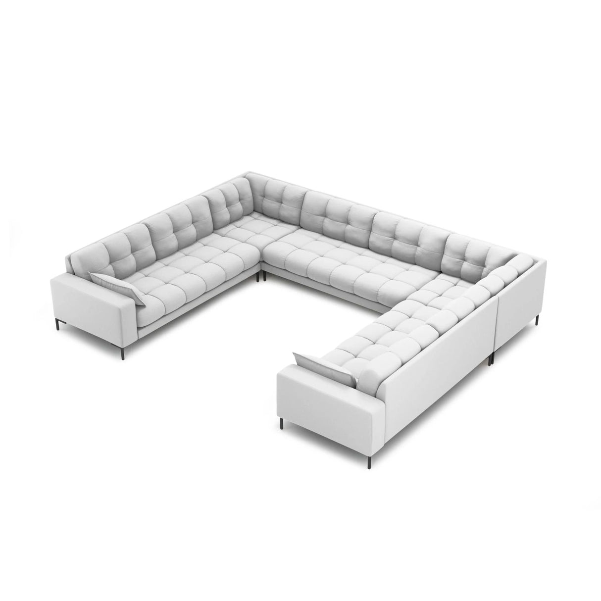 Mamaia 9-Sitzer Panorama-Sofa symmetrisch, Metallbeine Schwarz, mit Bezug aus Strukturierter Stoff (Nev80) in Hellgrau, 337x256 cm – Bild 1