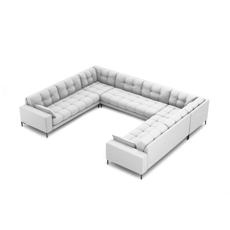Mamaia 9-Sitzer Panorama-Sofa symmetrisch, Metallbeine Schwarz, mit Bezug aus Strukturierter Stoff (Nev80) in Hellgrau, 337x256 cm – Bild 1
