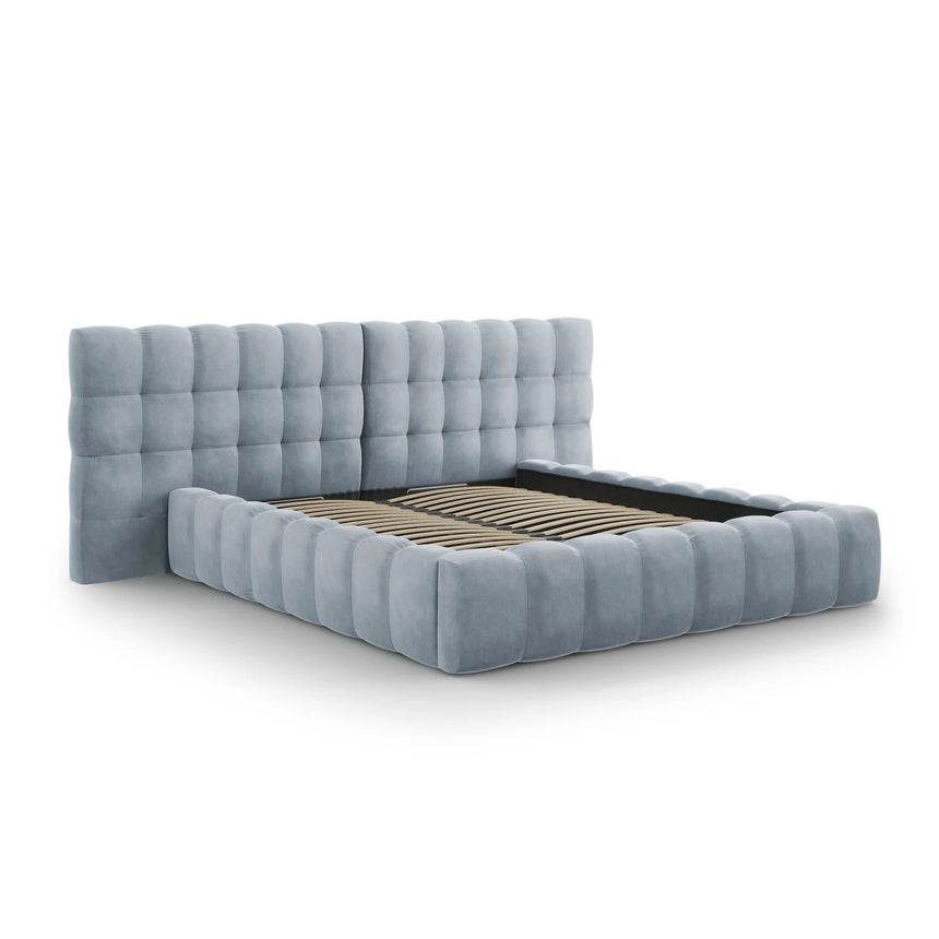 Mamaia Bett mit Stauraum und Doppelkopfteil in Samt (Blu06) in Hellblau, 200x200 cm – Bild 4
