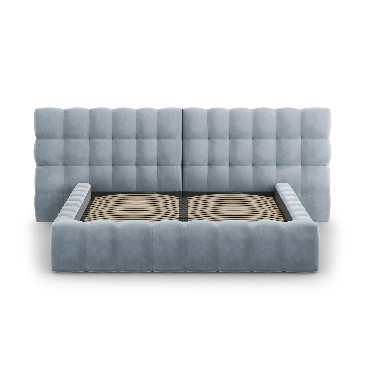 Mamaia Bett mit Stauraum und Doppelkopfteil in Samt (Blu06) in Hellblau, 200x200 cm – Bild 5