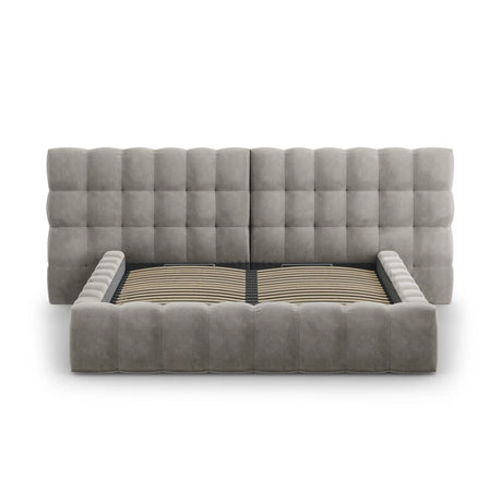 Mamaia Bett mit Stauraum und Doppelkopfteil in Samt (Blu13) in Hellgrau, 140x200 cm – Bild 5