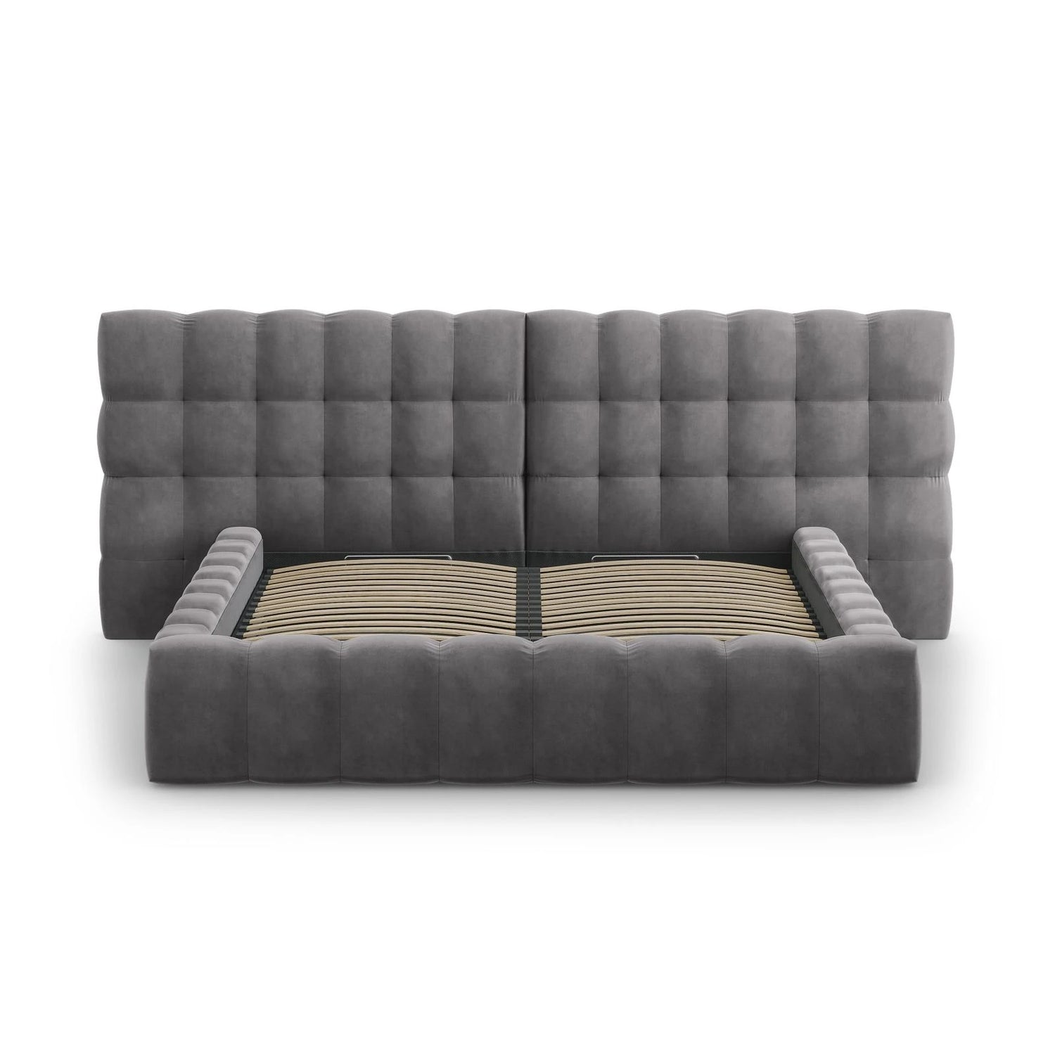 Mamaia Bett mit Stauraum und Doppelkopfteil in Samt (Blu14) in Grau, 160x200 cm – Bild 5
