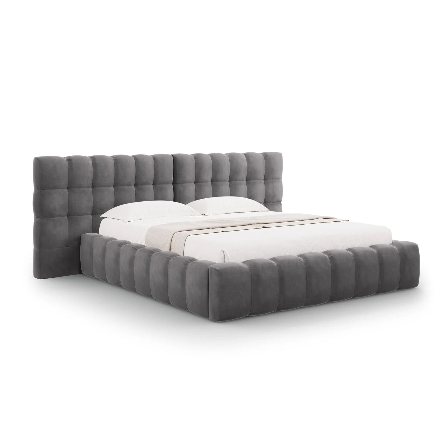 Mamaia Bett mit Stauraum und Doppelkopfteil in Samt (Blu14) in Grau, 180x200 cm – Bild 1